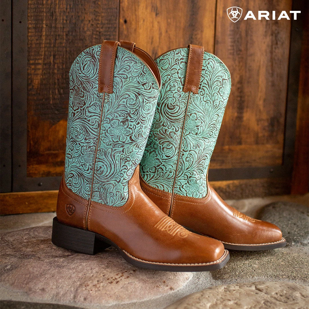 Ariat® Ladies Round Up Square Toe Brown & Turquoise Boots 10042534 9 Ariat® Ladies Round Up Square Toe Brown & Turquoise Boots 10042534 - Image 7