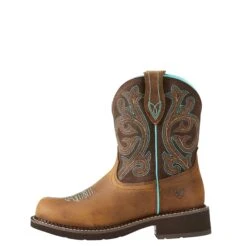 Ariat® Ladies Fatbaby Heritage Distressed Brown & Fudge Boots 10021462 -Ariat Shoes Shop 10021462 side