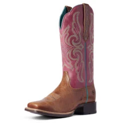 Ariat Ladies Primera Dark Tan & Pomegranate StretchFit Boots 10038461 -Ariat Shoes Shop 10038461 3 4 front