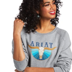 Ariat® Ladies REAL Pacific Steerhead Heather Grey Sweatshirt 10039792 -Ariat Shoes Shop 10039792 3