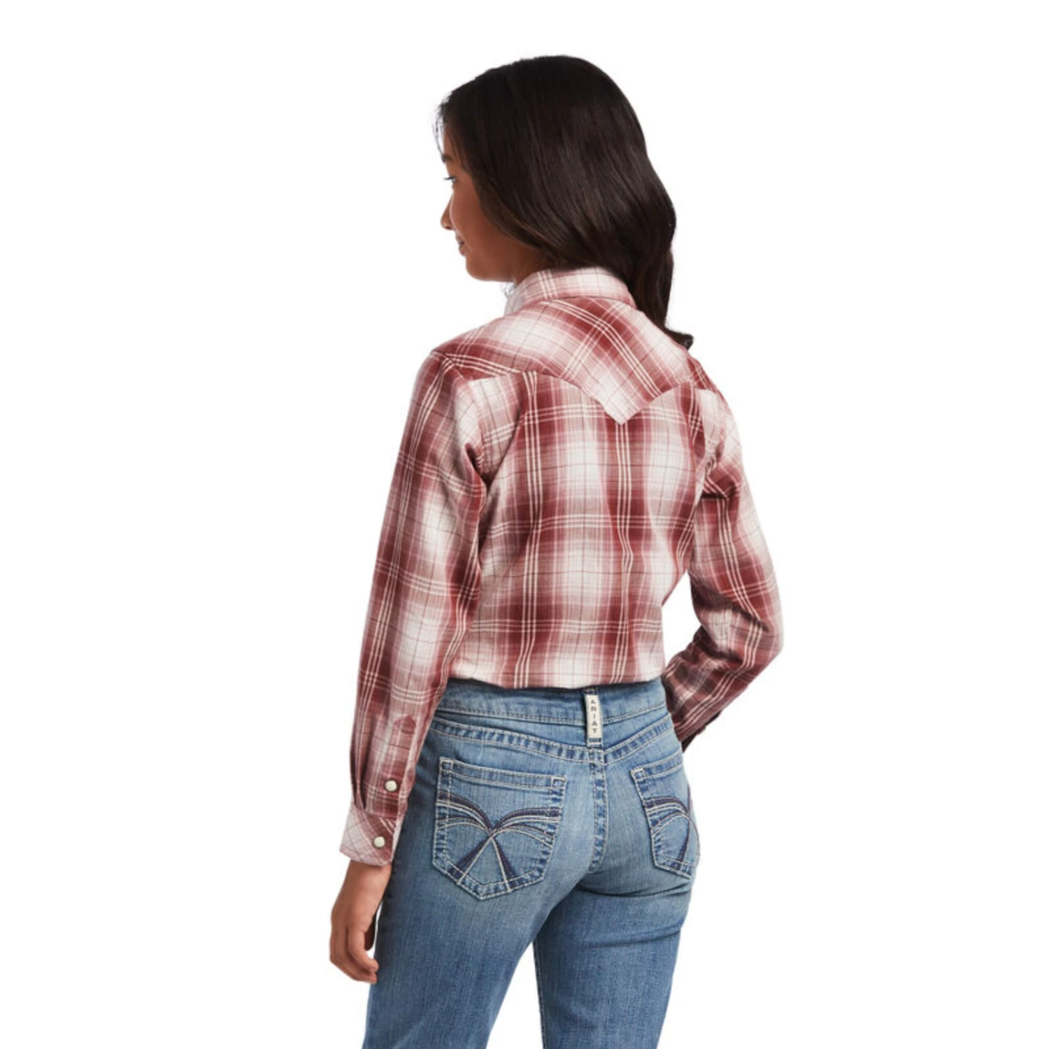 Ariat® Girls R.E.A.L™ Brown Plaid Snap Button Down Shirt 10040630 3 Ariat® Girls R.E.A.L™ Brown Plaid Snap Button Down Shirt 10040630 - Image 2