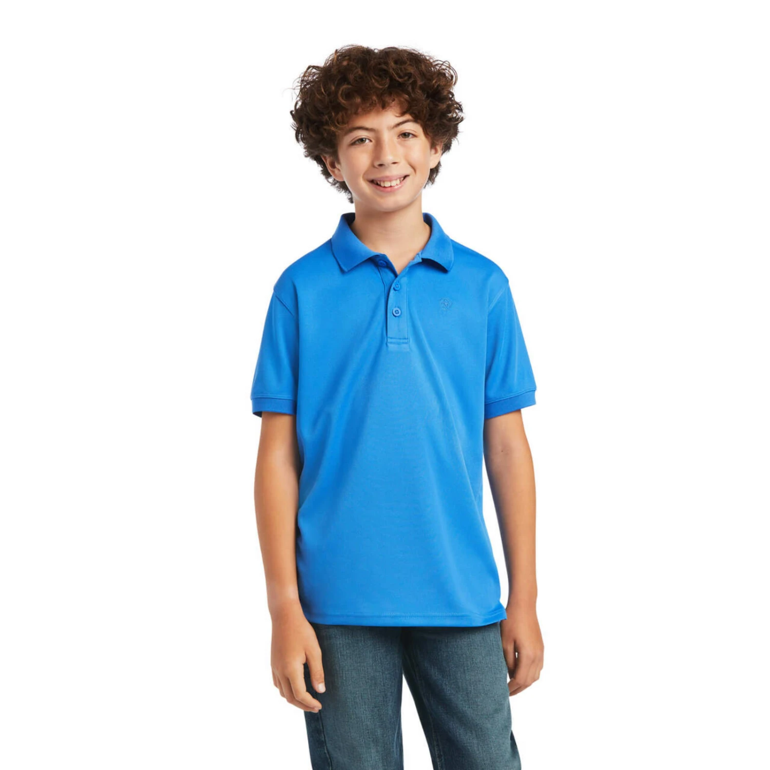 Ariat® Youth Boy's TEK Short Sleeve Aegean Blue Polo Shirt 10040659 3 Ariat® Youth Boy's TEK Short Sleeve Aegean Blue Polo Shirt 10040659