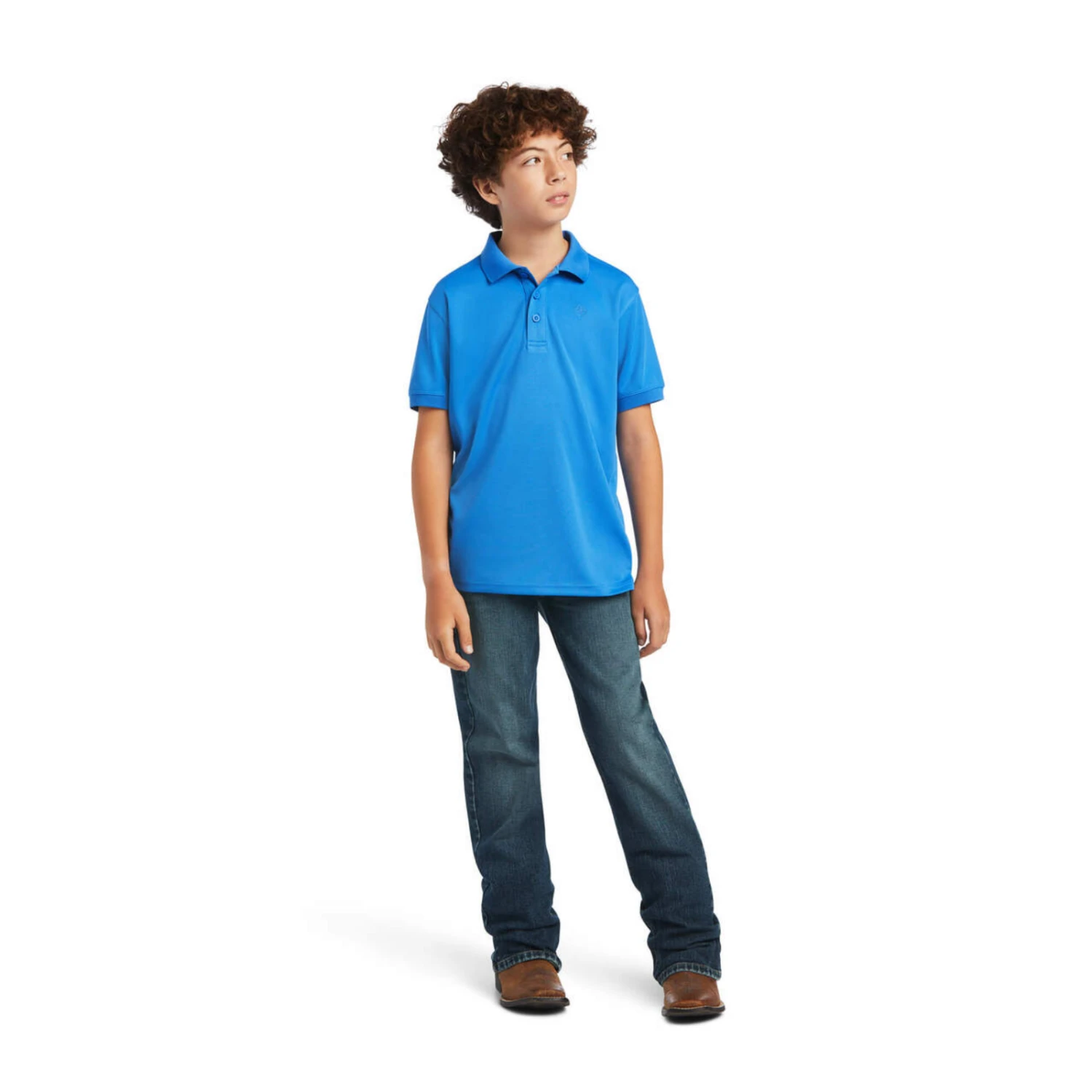 Ariat® Youth Boy's TEK Short Sleeve Aegean Blue Polo Shirt 10040659 6 Ariat® Youth Boy's TEK Short Sleeve Aegean Blue Polo Shirt 10040659 - Image 4