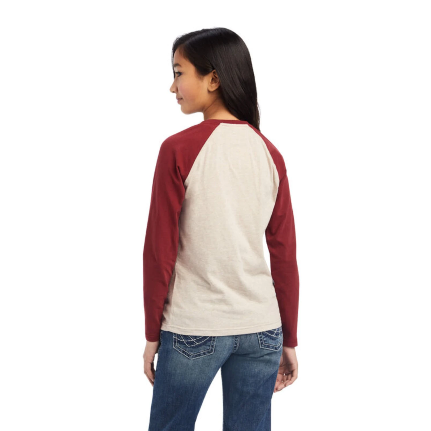 Ariat® Girl's R.E.A.L™ Ropey Rose Oatmeal Heather & Red Shirt 10041325 4 Ariat® Girl's R.E.A.L™ Ropey Rose Oatmeal Heather & Red Shirt 10041325 - Image 2