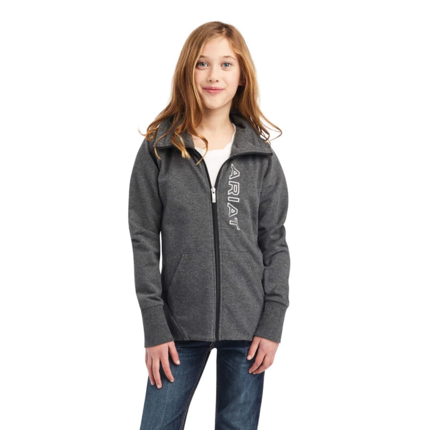 Ariat® Girl's Team Logo Full Zip Charcoal Grey Sweatshirt 10041370 3 Ariat® Girl's Team Logo Full Zip Charcoal Grey Sweatshirt 10041370