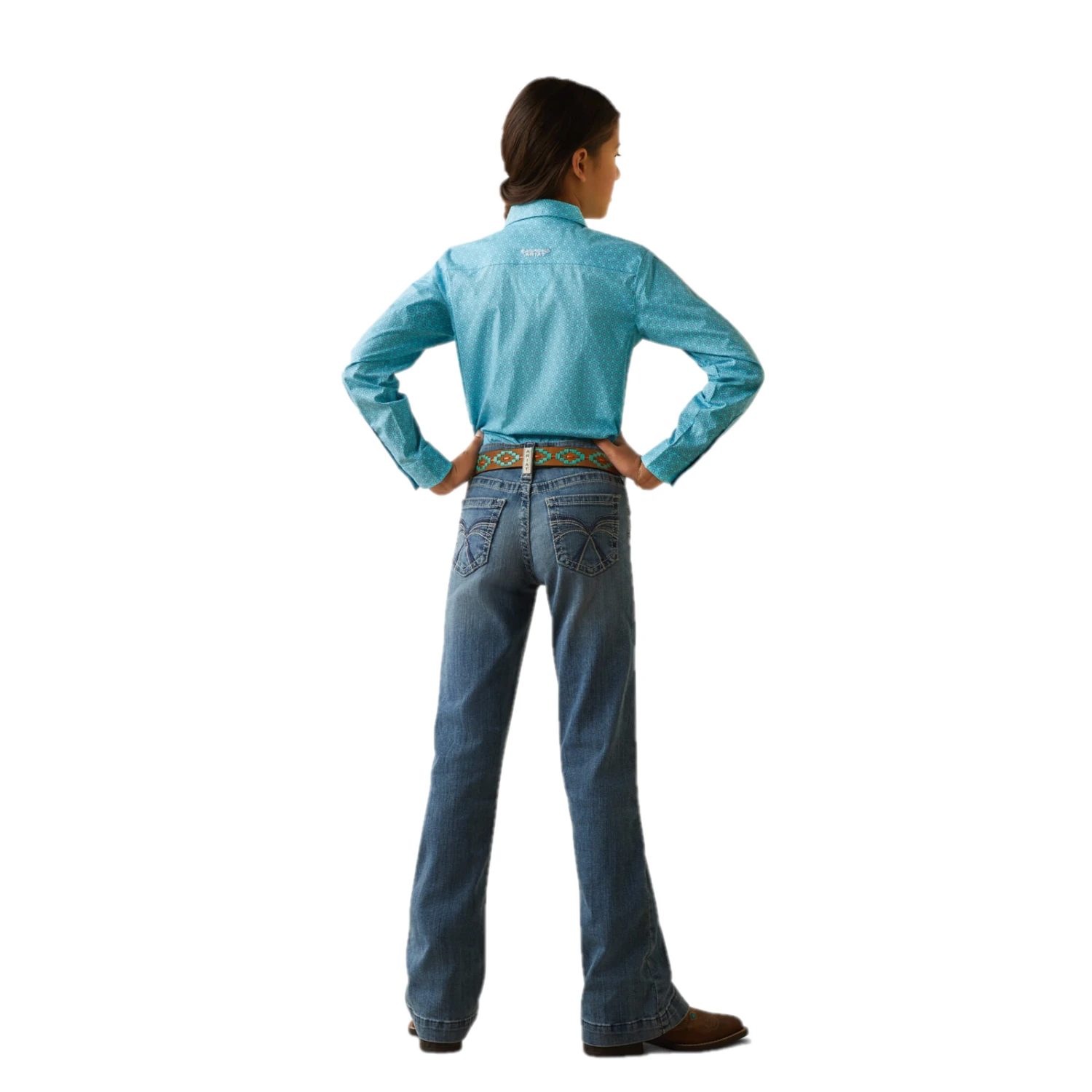 Ariat® Girl's Team Kirby Caidan Print Blue Button Down Shirt 10043457 4 Ariat® Girl's Team Kirby Caidan Print Blue Button Down Shirt 10043457 - Image 2