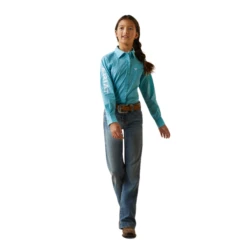 Ariat® Girl's Team Kirby Caidan Print Blue Button Down Shirt 10043457 9 Ariat® Girl's Team Kirby Caidan Print Blue Button Down Shirt 10043457 -Ariat Shoes Shop 10043457c