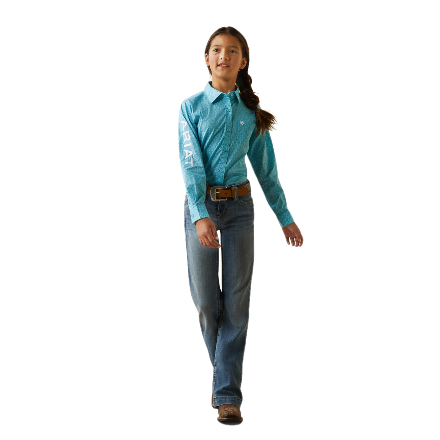 Ariat® Girl's Team Kirby Caidan Print Blue Button Down Shirt 10043457 5 Ariat® Girl's Team Kirby Caidan Print Blue Button Down Shirt 10043457 - Image 3