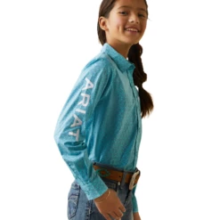 Ariat® Girl's Team Kirby Caidan Print Blue Button Down Shirt 10043457 10 Ariat® Girl's Team Kirby Caidan Print Blue Button Down Shirt 10043457 -Ariat Shoes Shop 10043457d