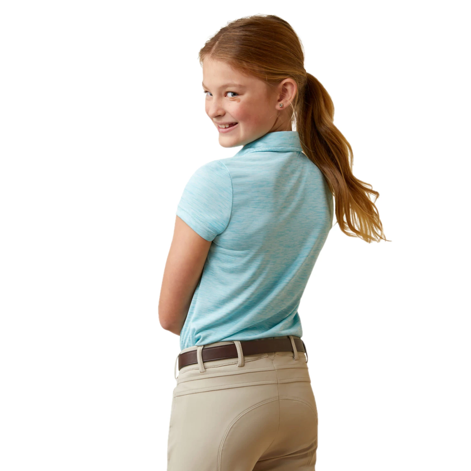 Ariat® Girl's Laguna Heather Maui Blue Polo Shirt 10043555 4 Ariat® Girl's Laguna Heather Maui Blue Polo Shirt 10043555 - Image 2