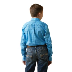 Ariat® Boys Lake Diamond Print Blue Grotto Button Down Shirt 10043714 -Ariat Shoes Shop 10043714b
