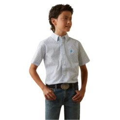 Ariat® Boys Luca Mini Diamond Print White Button Down Shirt 10043715