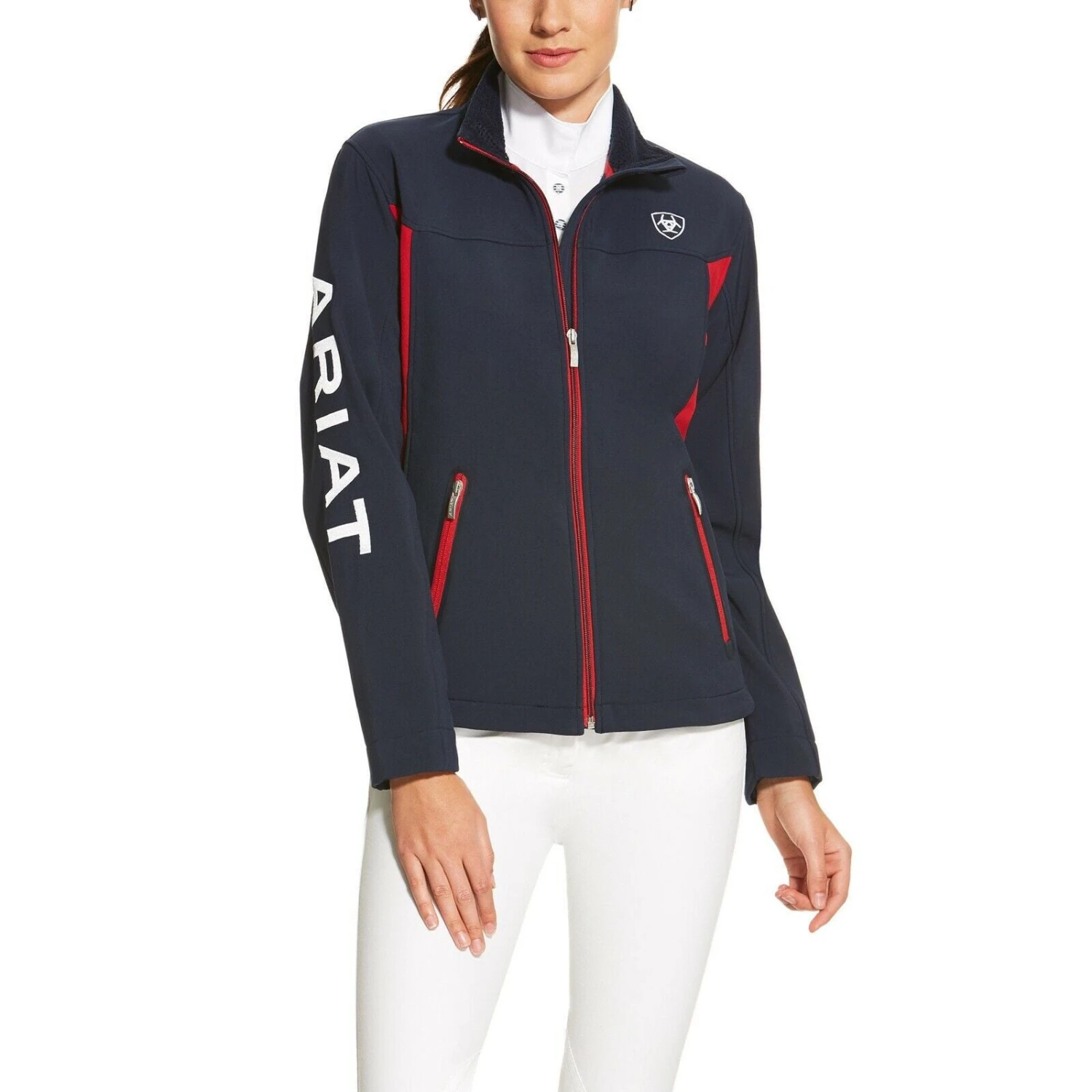 Ariat® Ladies New Team Navy & Red Softshell Full-Zip Jacket 10019208 3 Ariat® Ladies New Team Navy & Red Softshell Full-Zip Jacket 10019208