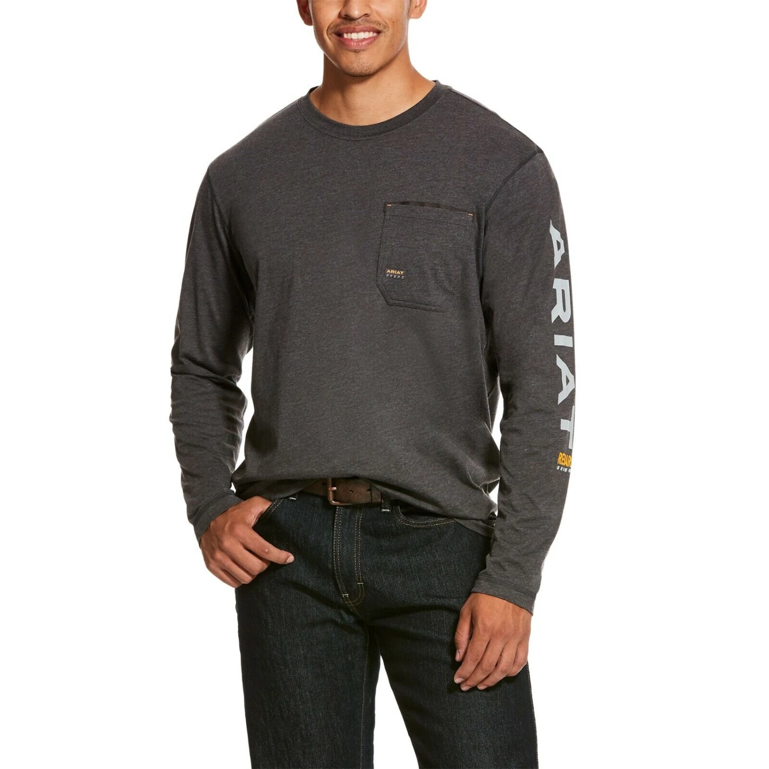 Ariat® Men's Rebar Workman Grey Long Sleeve Logo T-Shirt 10027815 3 Ariat® Men's Rebar Workman Grey Long Sleeve Logo T-Shirt 10027815