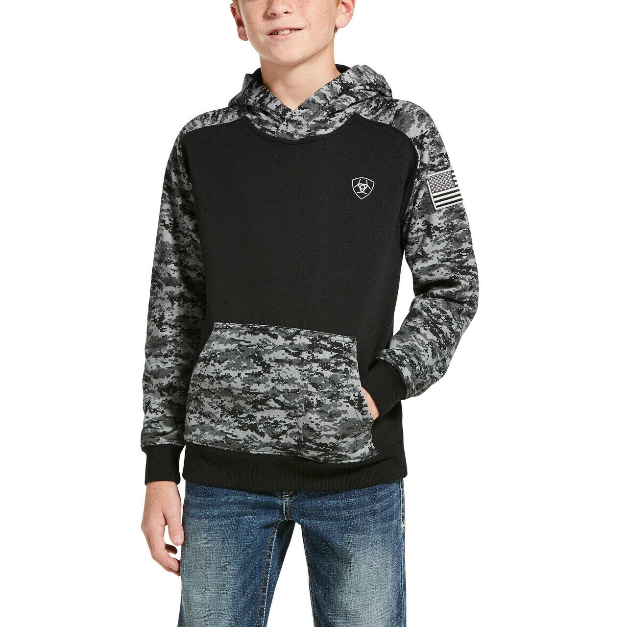 Ariat® Children's Black Patriot Digital Camo Hoodie 10032936 3 Ariat® Children's Black Patriot Digital Camo Hoodie 10032936