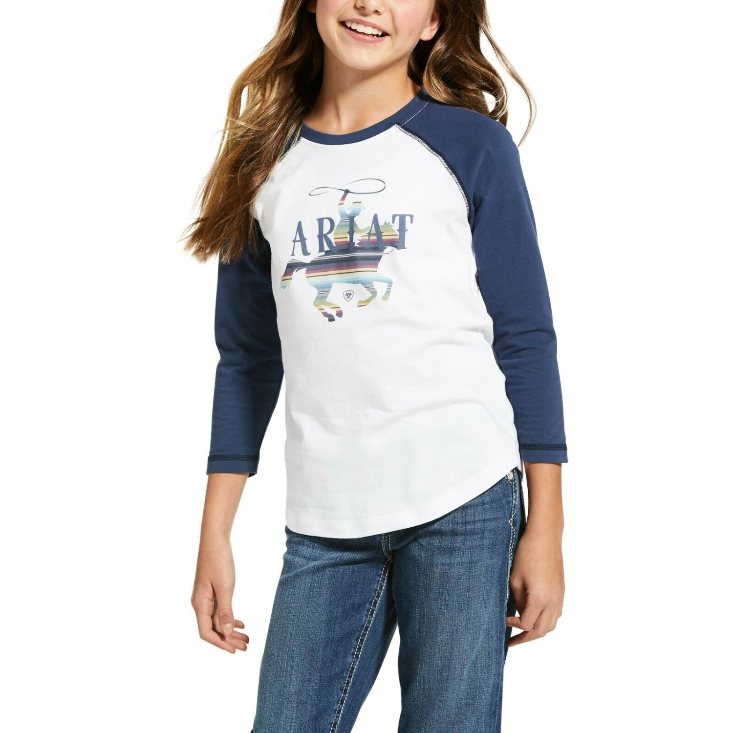 Ariat® Girls R.E.A.L™ White & Blue Serape Rider T-Shirt 10032871 3 Ariat® Girls R.E.A.L™ White & Blue Serape Rider T-Shirt 10032871