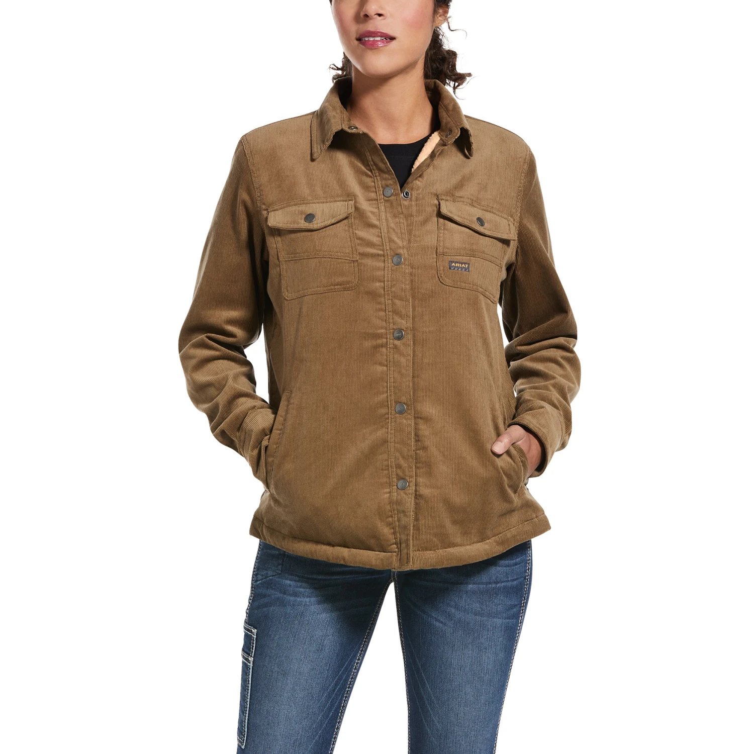 Ariat® Ladies Rebar Sherpa-lined Corduroy Brown Shirt Jacket 10032876 3 Ariat® Ladies Rebar Sherpa-lined Corduroy Brown Shirt Jacket 10032876