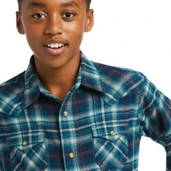 Ariat® Children's Hastings Retro Teal Long Sleeve Snap Shirt 10038070 7 Ariat® Children's Hastings Retro Teal Long Sleeve Snap Shirt 10038070 -Ariat Shoes Shop F21 BYS WEST 10038070 detail01