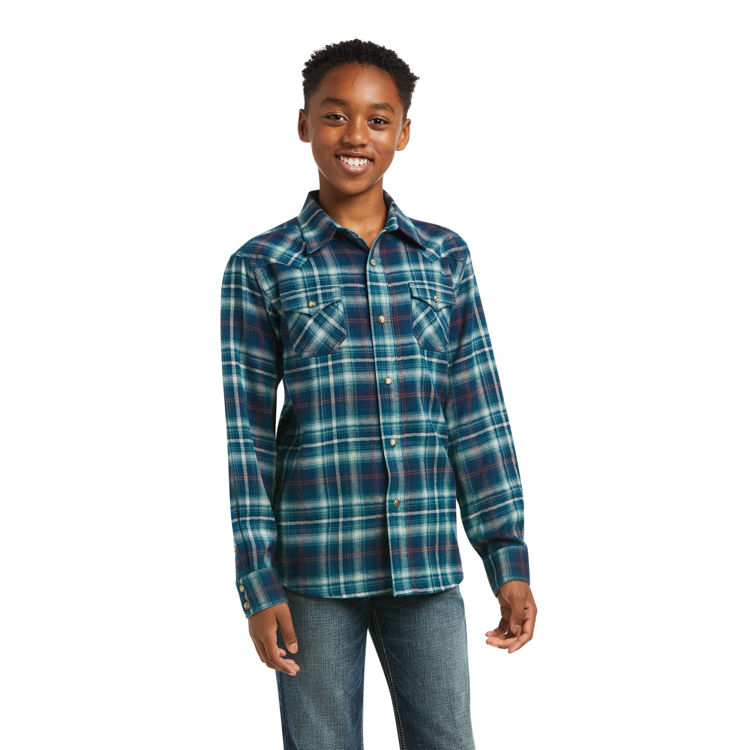 Ariat® Children's Hastings Retro Teal Long Sleeve Snap Shirt 10038070 3 Ariat® Children's Hastings Retro Teal Long Sleeve Snap Shirt 10038070