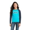Ariat Children's REAL Aztec Logo Lake Blue T-Shirt 10037345 2 Ariat Children's REAL Aztec Logo Lake Blue T-Shirt 10037345 -Ariat Shoes Shop F21 GLS WEST 10037345 front