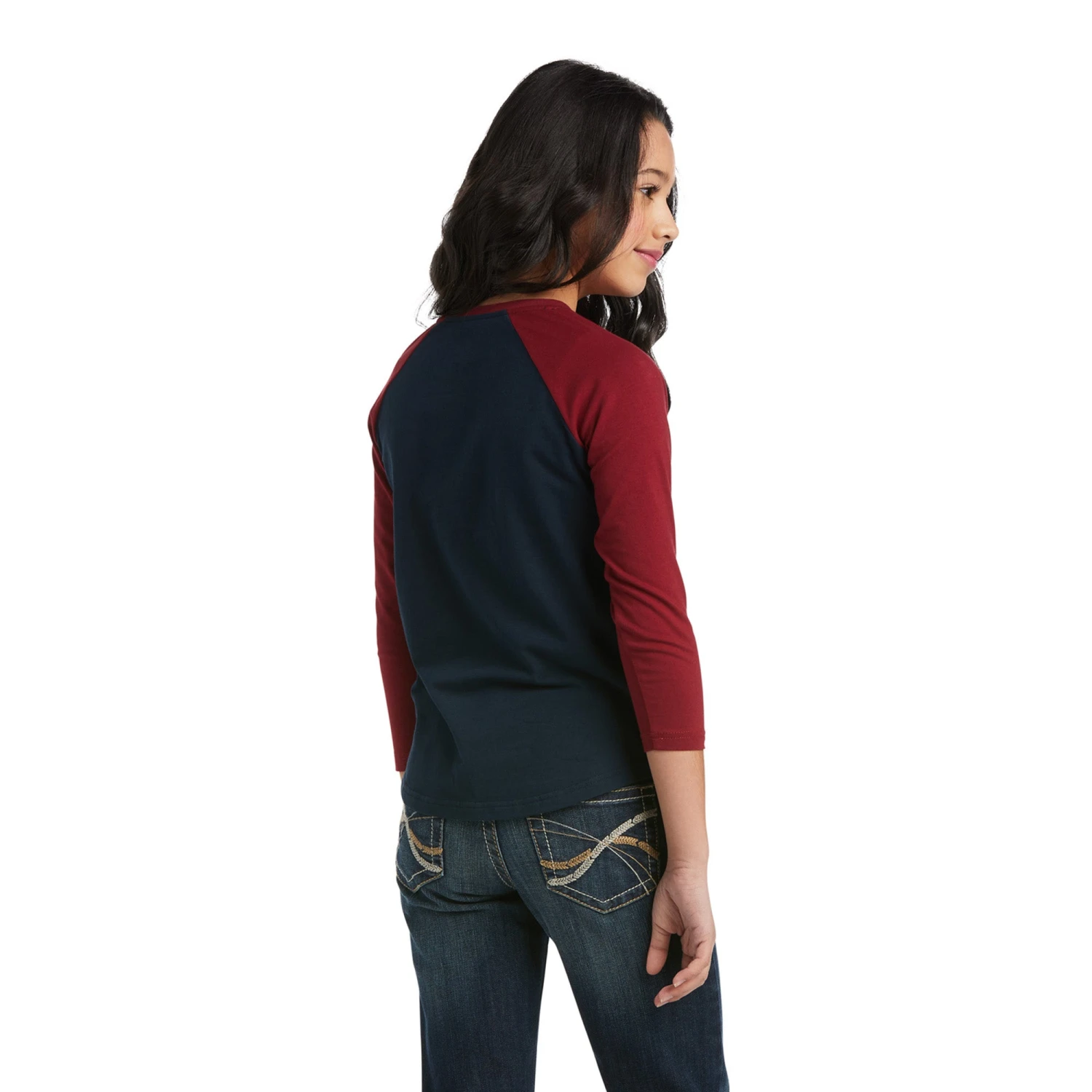 Ariat® Girl's REAL Farm Dark Sapphire Baseball T-Shirt 10037973 4 Ariat® Girl's REAL Farm Dark Sapphire Baseball T-Shirt 10037973 - Image 2