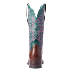 Ariat Ladies Primera Barrel Brown & Teal Stretchfit Boots 10038303 -Ariat Shoes Shop F21 WMS WEST 10038303 heel