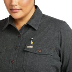 Ariat® Ladies Rebar Flannel DuraStretch™ Charcoal Work Shirt 10037478 7 Ariat® Ladies Rebar Flannel DuraStretch™ Charcoal Work Shirt 10037478 -Ariat Shoes Shop F21 WMS WORK 10037478 detail01 plus
