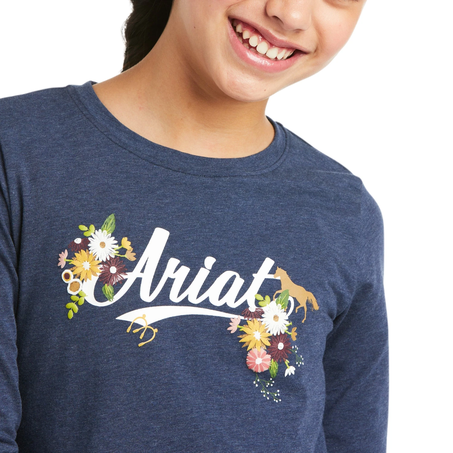 Ariat Youth Girl's Flora Fauna Logo Navy Heather T-Shirt 10036979 4 Ariat Youth Girl's Flora Fauna Logo Navy Heather T-Shirt 10036979 - Image 2