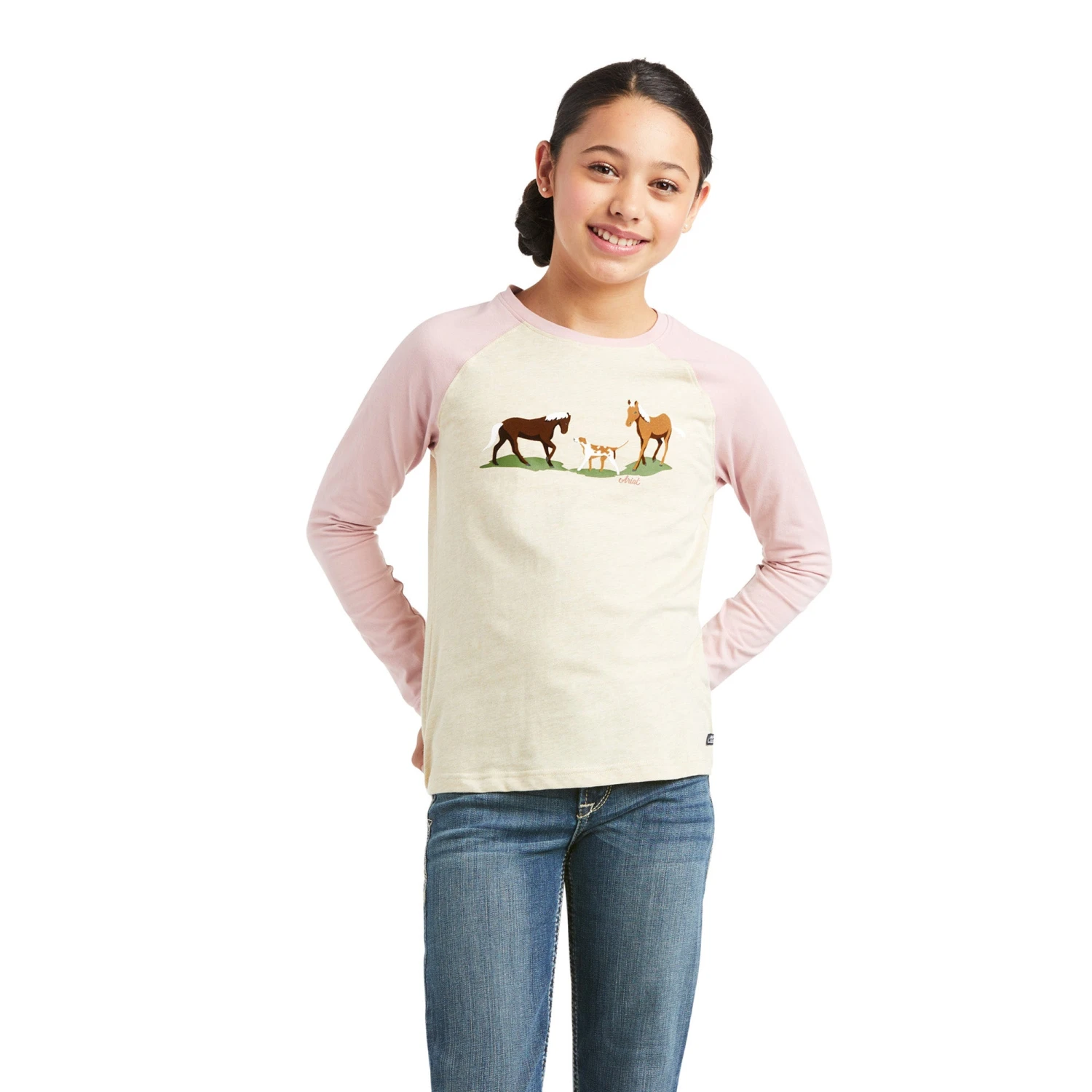 Ariat Youth Girls Pasture Oatmeal Heather Long-Sleeve T-Shirt 10037732 4 Ariat Youth Girls Pasture Oatmeal Heather Long-Sleeve T-Shirt 10037732 - Image 2