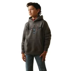Ariat® Boy's Horns Southwest Medium Grey Heather Hoodie 10041151