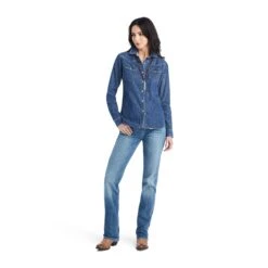 Ariat® Ladies Farriday Bluelight Denim Button Down Shirt 10042258 -Ariat Shoes Shop F22 WMS WEST 10042258 full