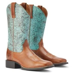 Ariat® Ladies Round Up Square Toe Brown & Turquoise Boots 10042534 13 Ariat® Ladies Round Up Square Toe Brown & Turquoise Boots 10042534 -Ariat Shoes Shop F22 WMS WEST 10042534 pair