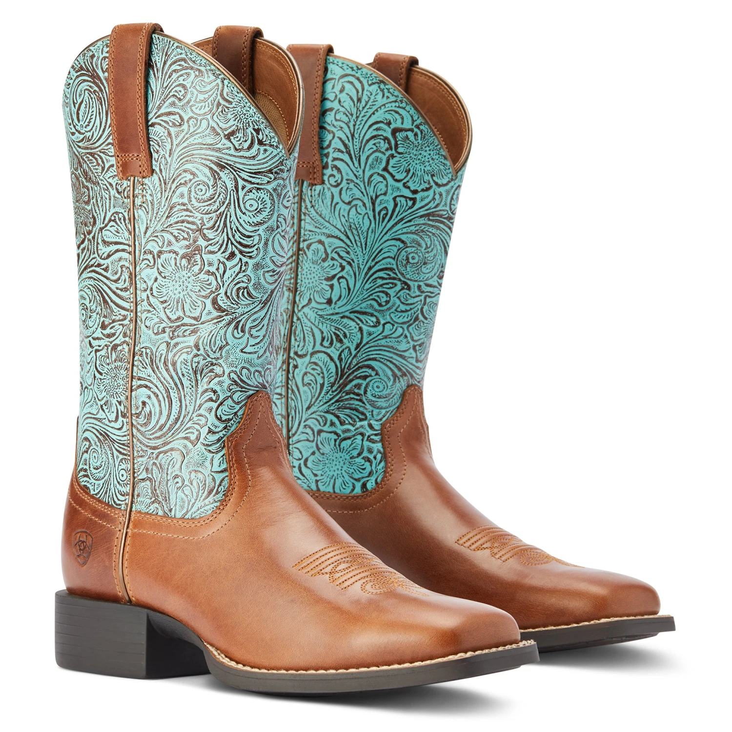 Ariat® Ladies Round Up Square Toe Brown & Turquoise Boots 10042534 7 Ariat® Ladies Round Up Square Toe Brown & Turquoise Boots 10042534 - Image 5