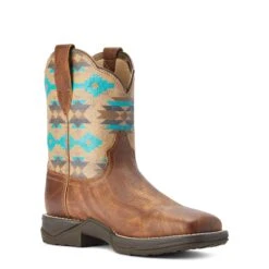 Ariat® Ladies Anthem Savanna Tan & Turquoise Aztec Shorties 10042576 -Ariat Shoes Shop F22 WMS WEST 10042576 medial