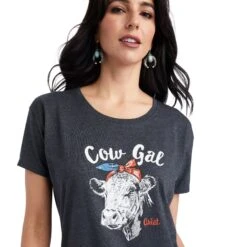 Ariat® Ladies "Cow Gal" Charcoal Heather Graphic T-shirt 10042716 -Ariat Shoes Shop F22 WMS WEST 10042716 detail01