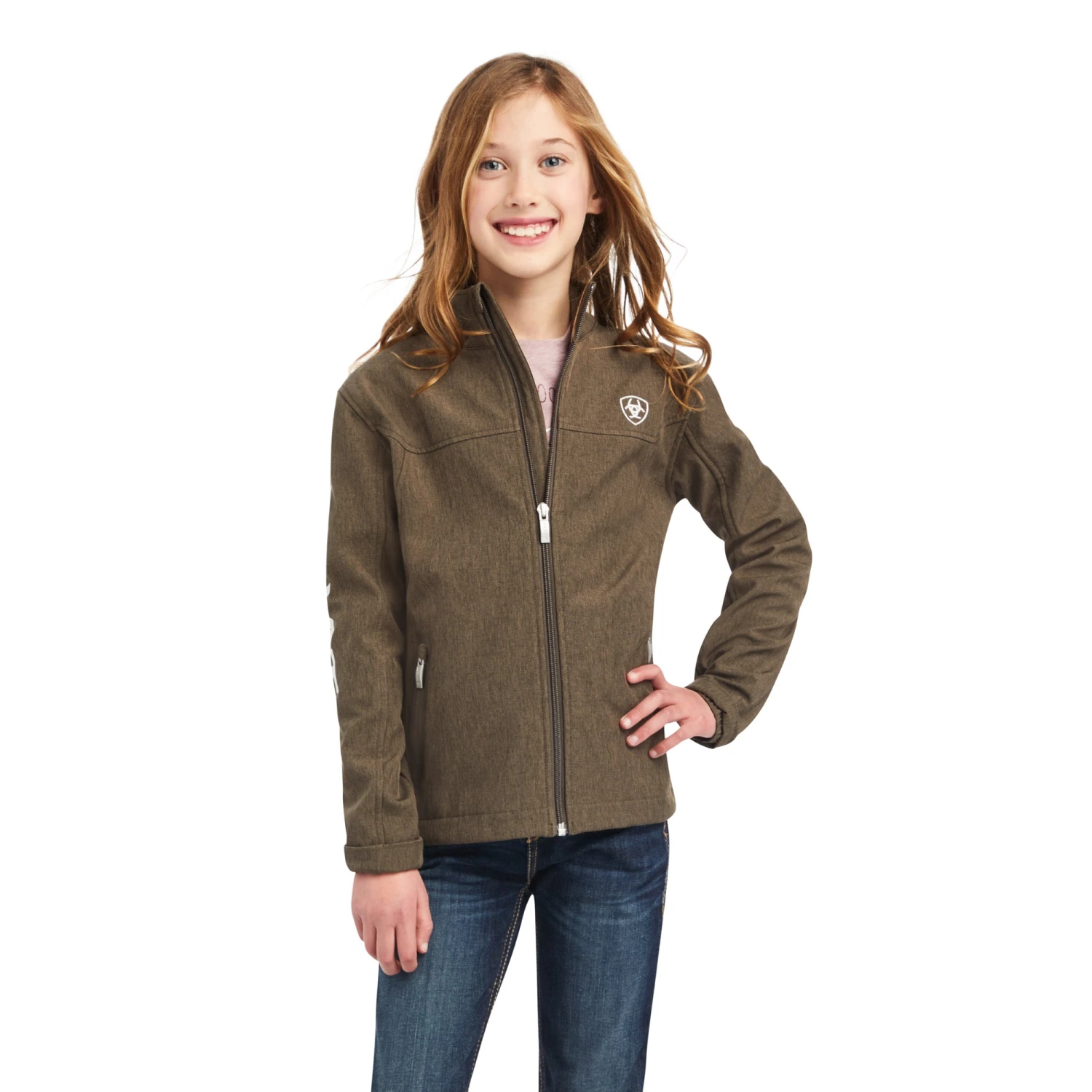 Ariat Girl's New Team Banyan Bark Heather Softshell Jacket 10041275 3 Ariat Girl's New Team Banyan Bark Heather Softshell Jacket 10041275
