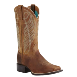 Ariat Ladies Round Up Wide Square Toe Powder Brown Boots 10018528