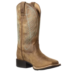 Ariat Ladies Round Up Wide Square Toe Waterproof Brown Boots 10036041