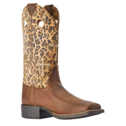Ariat® Ladies Round Up Crossroads Brown Leopard Western Boots 10042384