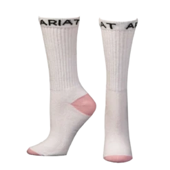 Ariat Ladies 3 Pack White & Pink Crew Socks A2500605