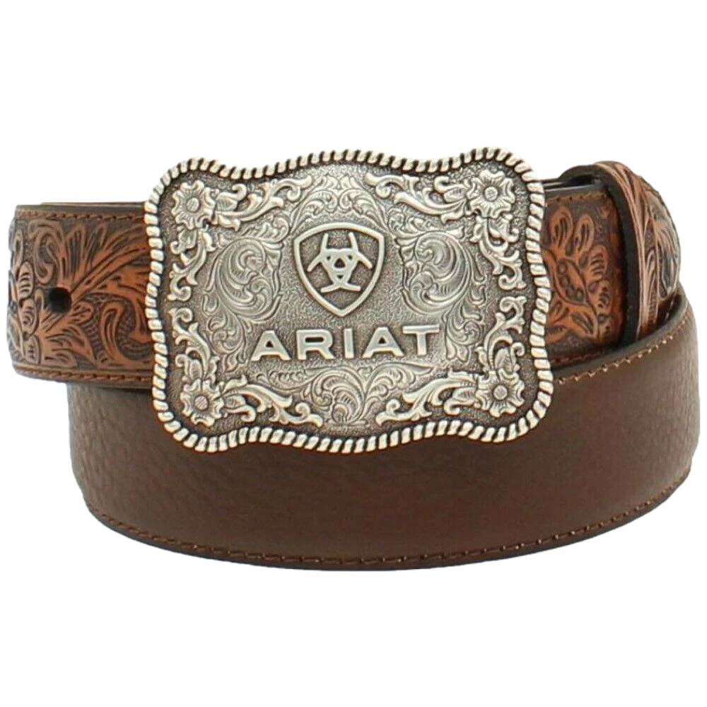 Ariat® Boy's 1/4" Flower Tooled Brown Belt A1301002 3 Ariat® Boy's 1/4" Flower Tooled Brown Belt A1301002