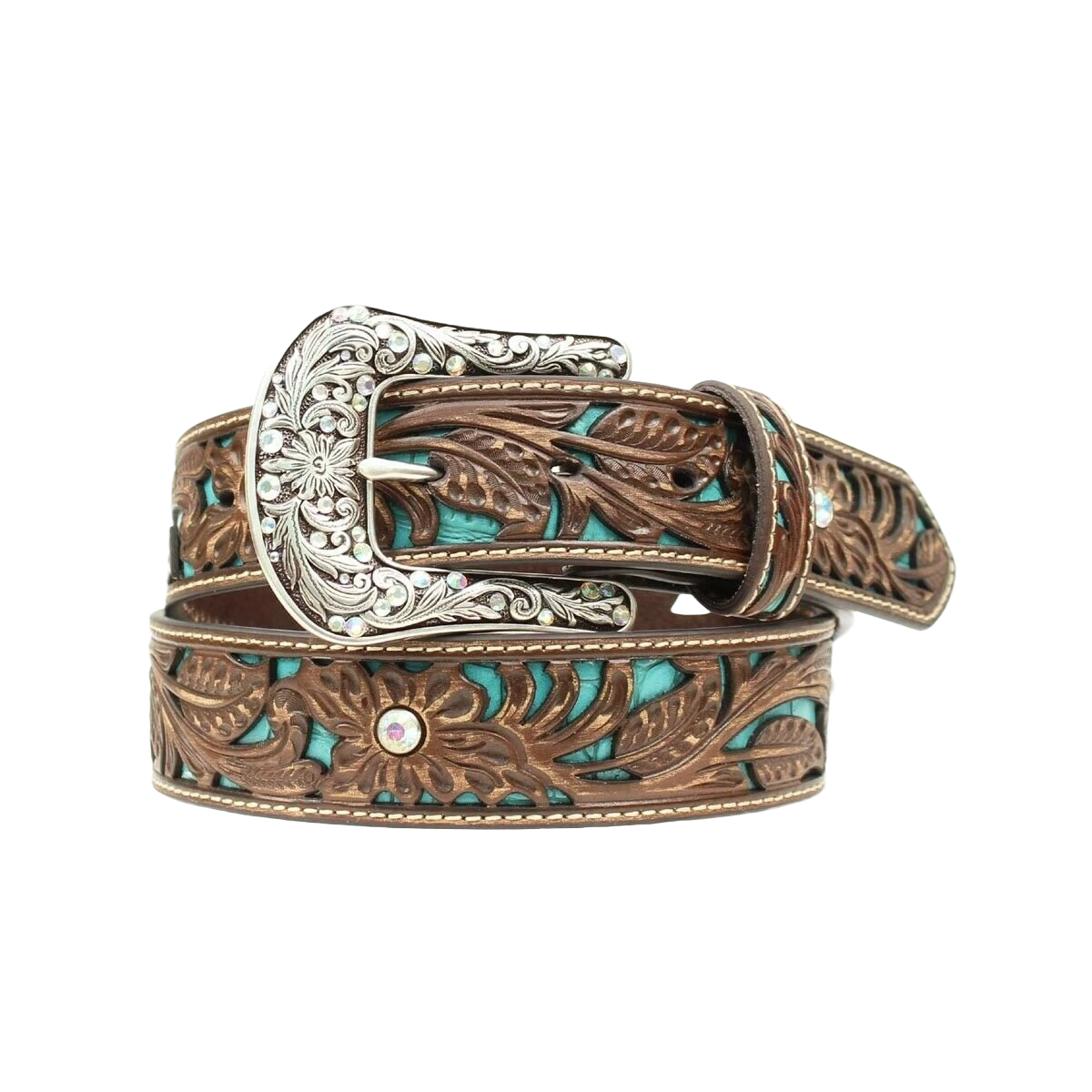 Ariat Ladies Floral Tooled With Turquoise Inlay Belt A1513402 3 Ariat Ladies Floral Tooled With Turquoise Inlay Belt A1513402
