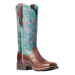 Ariat Ladies Primera Barrel Brown & Teal Stretchfit Boots 10038303