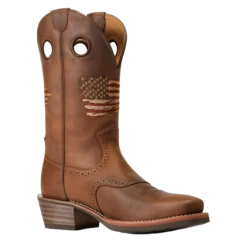 Ariat Men's Roughstock Patriot Distressed Brown Square Toe Boots 10040348