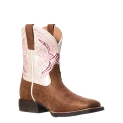 Ariat Youth Girl's Double Kicker Adobe Tan An Pink Boots 10036849