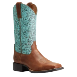 Ariat® Ladies Round Up Square Toe Brown & Turquoise Boots 10042534