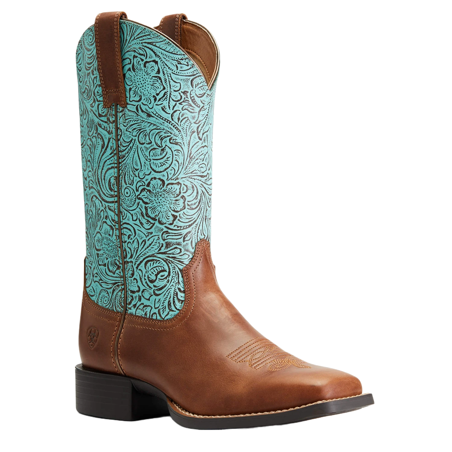 Ariat® Ladies Round Up Square Toe Brown & Turquoise Boots 10042534 3 Ariat® Ladies Round Up Square Toe Brown & Turquoise Boots 10042534