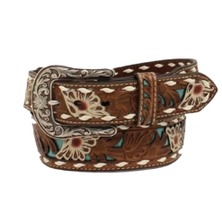Ariat Ladies Floral Leather Turquoise Underlay Belt A1533102
