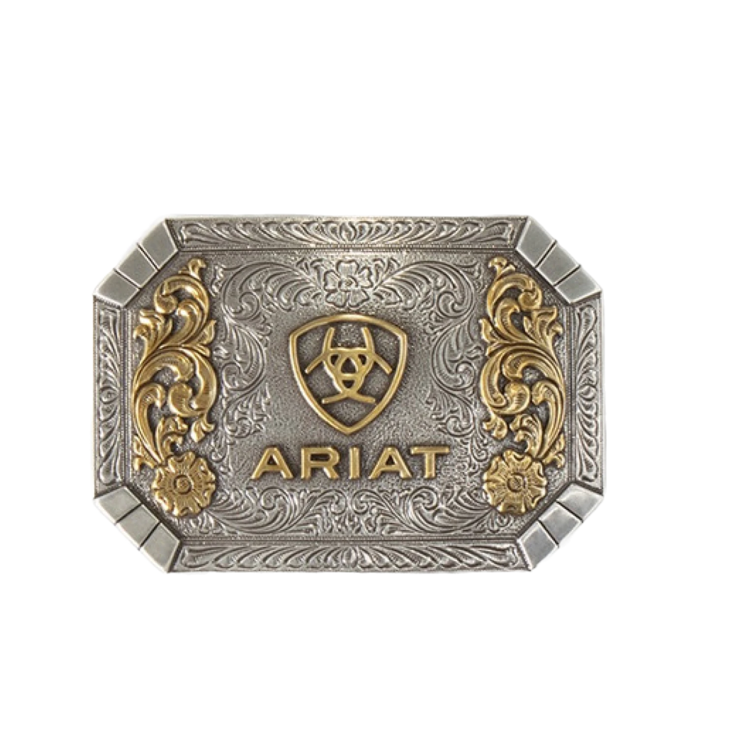 Ariat® Floral Engraved Rectangle Silver Belt Buckle A37022 3 Ariat® Floral Engraved Rectangle Silver Belt Buckle A37022