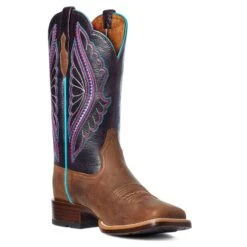 Ariat Ladies Primetime Embroidered Brown & Purple Western Boots 10035936 -Ariat Shoes Shop S21 WMS WEST 10035936 medial